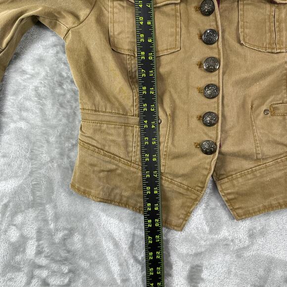 Free People Shrunken Officer Military Style Beige Embellished Jacket Size XS - Picture 5 of 5